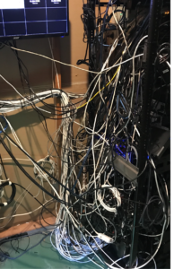tangled wires in a/v rack