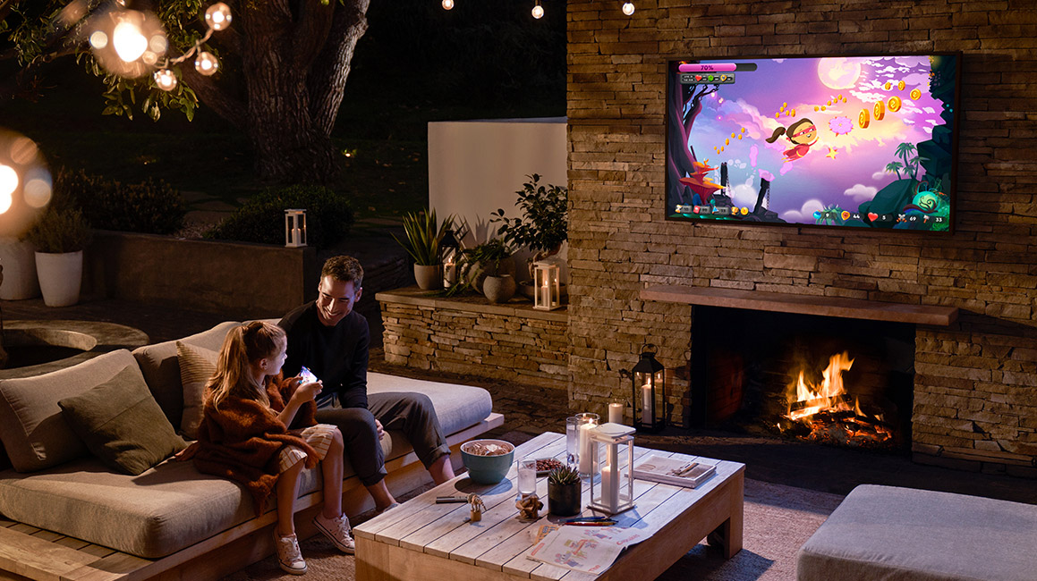 outdoor tv near fire pit