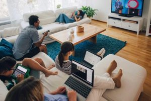 family living room tech devices