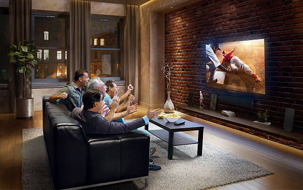 men watching baseball on tv